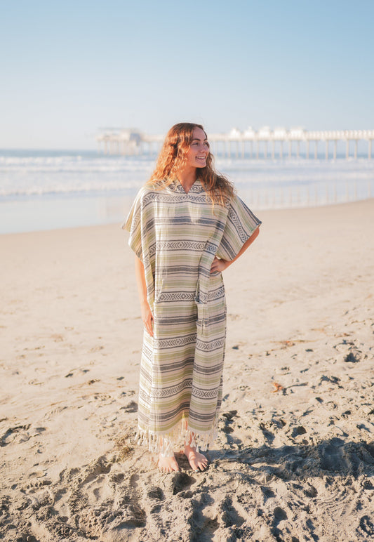 Santa Cruz Cotton Poncho – 100% Turkish Cotton Hooded Beach & Surf Cover-Up (One Size)