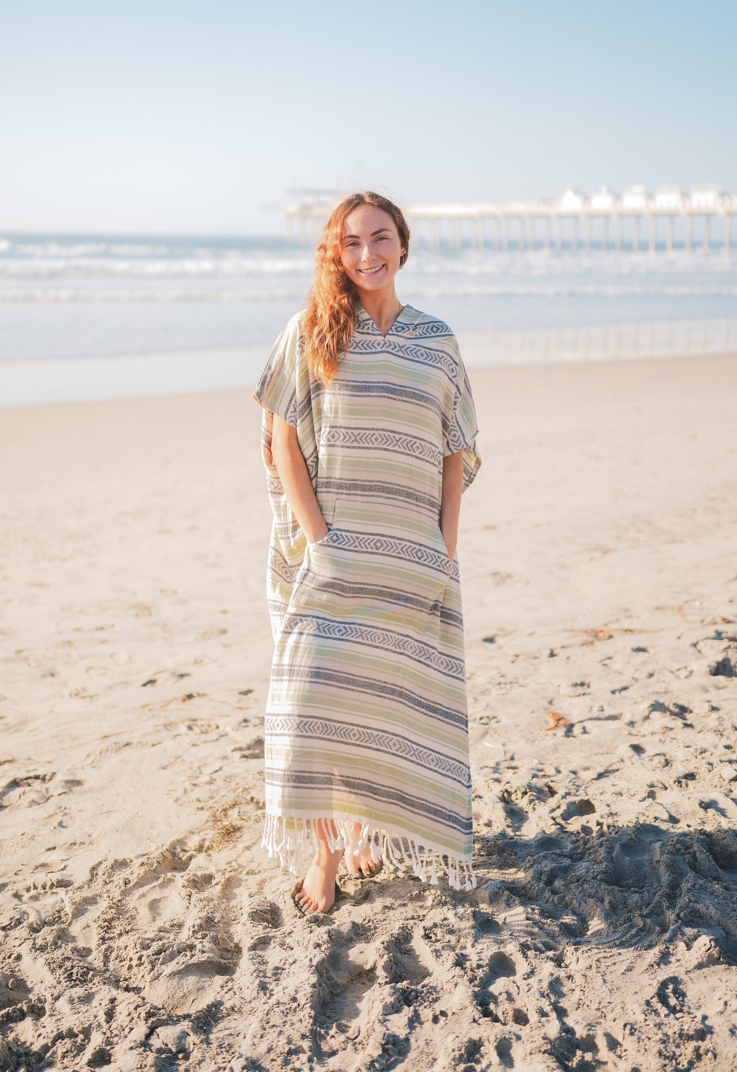 Santa Cruz Cotton Poncho – 100% Turkish Cotton Hooded Beach & Surf Cover-Up (One Size)