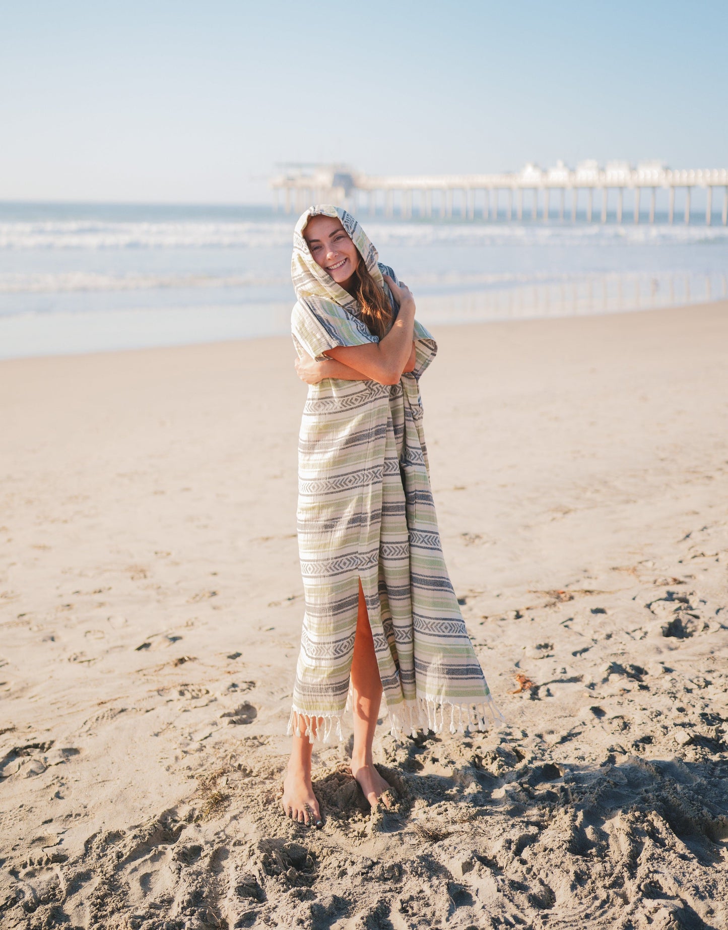 Santa Cruz Cotton Poncho – 100% Turkish Cotton Hooded Beach & Surf Cover-Up (One Size)