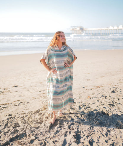 Santa Cruz Cotton Poncho – 100% Turkish Cotton Hooded Beach & Surf Cover-Up (One Size)