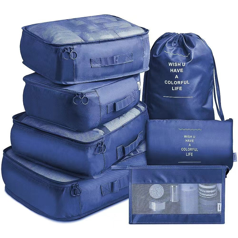 NNEDSZ Navy Blue Travel Packing Cube Set - 7-Piece Luggage Organizer for Clothes, Toiletries, and Accessories