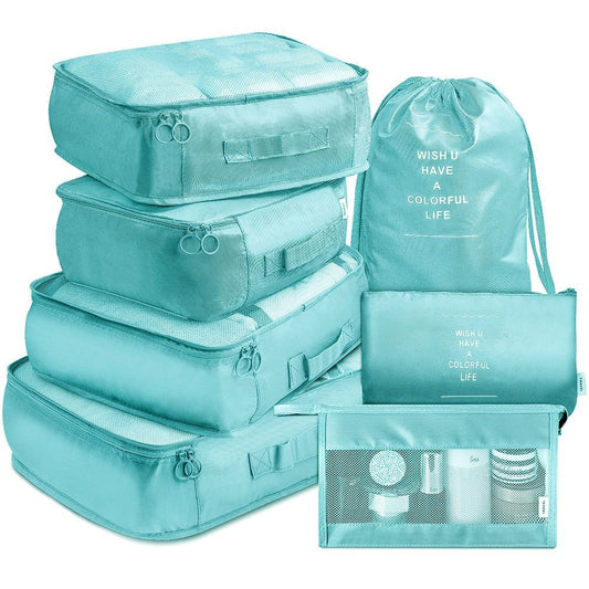 NNEDSZ Light Blue Travel Packing Cube Set - 7-Piece Luggage Organizer for Clothes, Toiletries, and Accessories