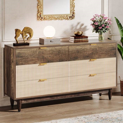 Retro Mid-Century Modern 6 Drawer Dresser Chest of Drawers in Vintage Brown