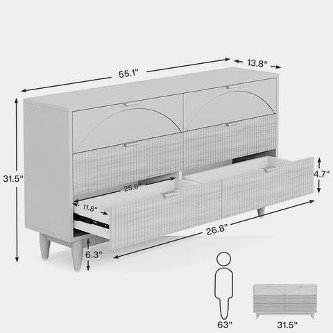 Retro Mid-Century Modern 6 Drawer Dresser Chest of Drawers in Vintage Brown