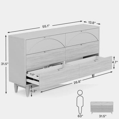 Retro Mid-Century Modern 6 Drawer Dresser Chest of Drawers in Vintage Brown