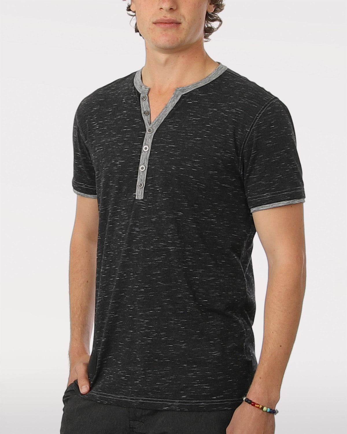 Short Sleeve Y Neck Henley Button T-Shirts ZIMEGO MEN