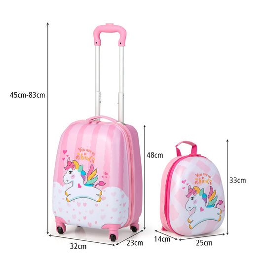 NNECW 2 Pieces Kid Luggage Set with Wheels and Retractable Handle