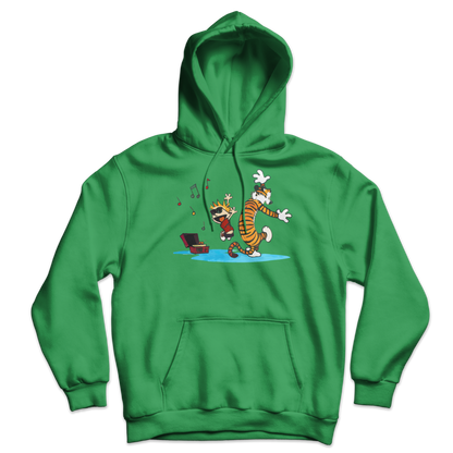 Calvin and Hobbes Dancing with Record Player Unisex Hoodie