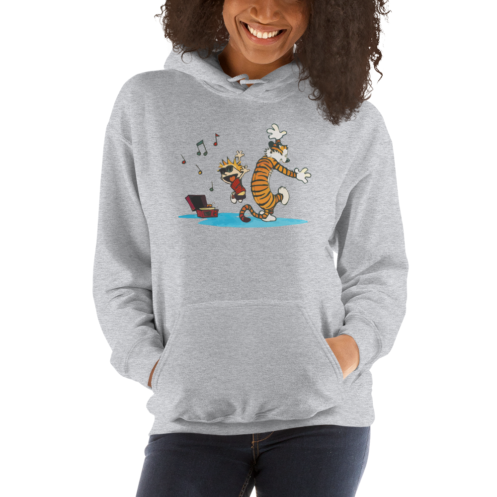 Calvin and Hobbes Dancing with Record Player Unisex Hoodie