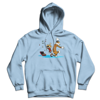 Calvin and Hobbes Dancing with Record Player Unisex Hoodie