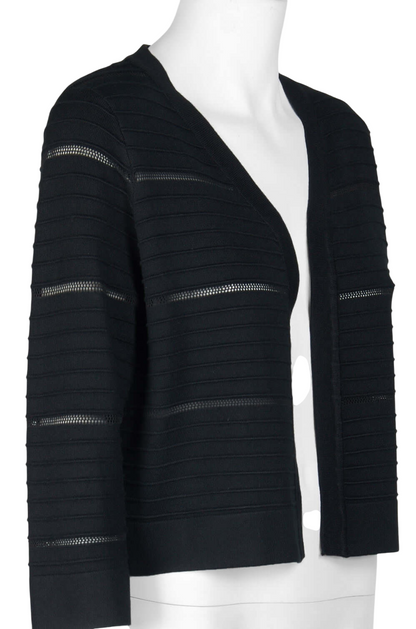 Nina Leonard Banded Long Sleeve Ribbed Knit Jacket