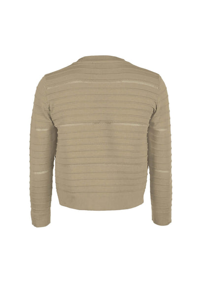 Nina Leonard Banded Long Sleeve Ribbed Knit Jacket