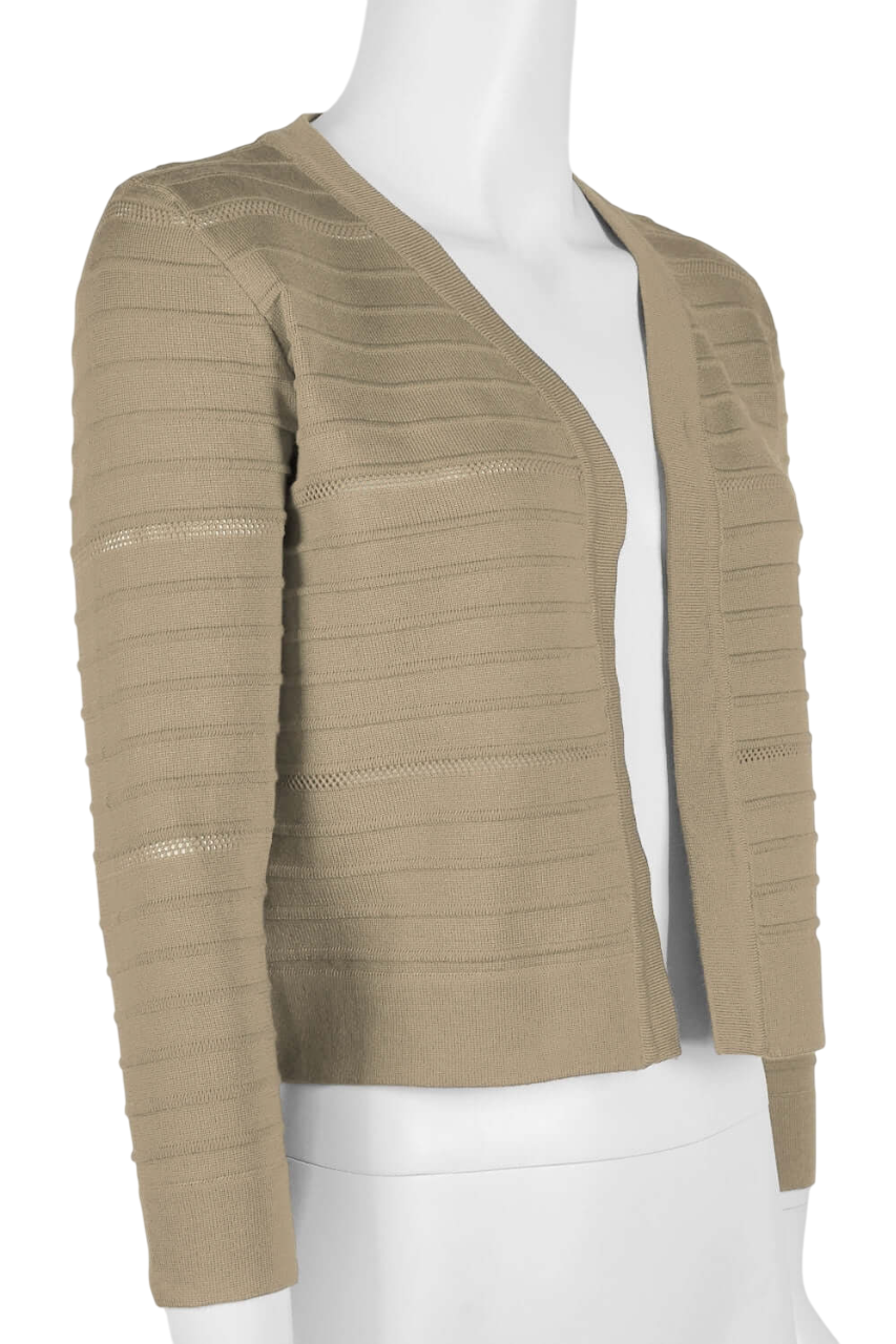 Nina Leonard Banded Long Sleeve Ribbed Knit Jacket
