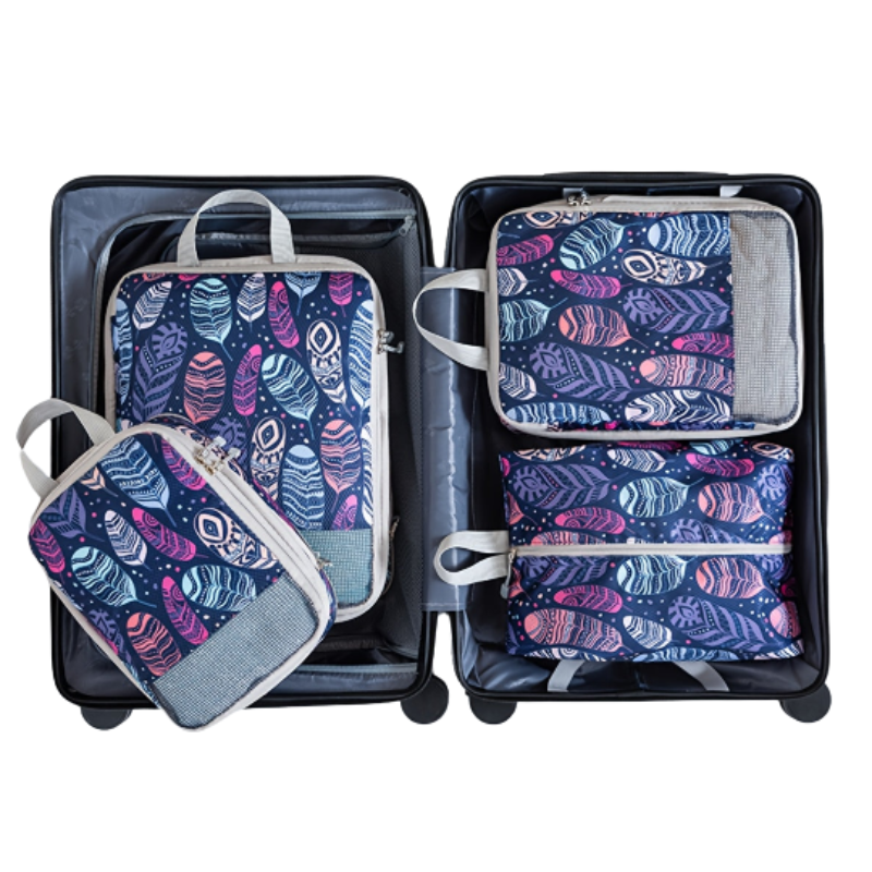 Feather Print Travel Compression Bag Set Organizer
